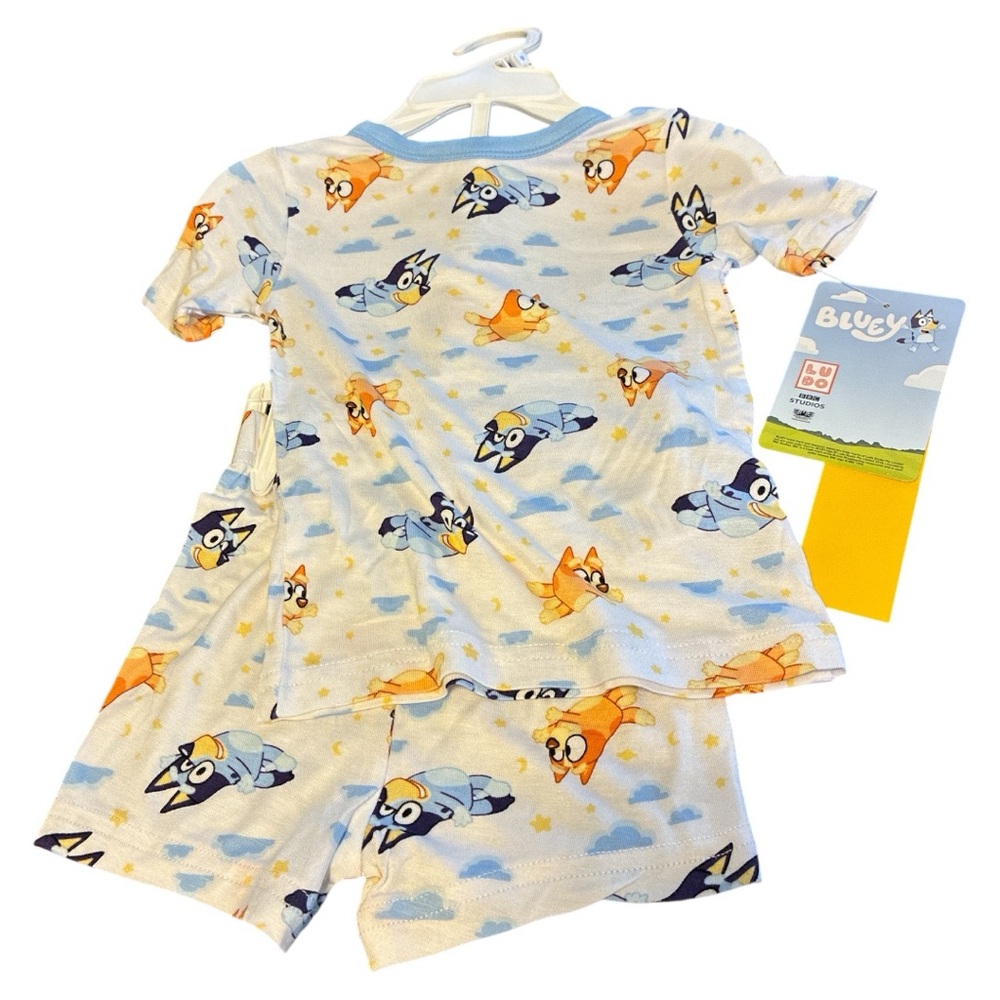 Bluey 2 set piece shorts Kids Pajamas - White and Blue viscose size 2T New